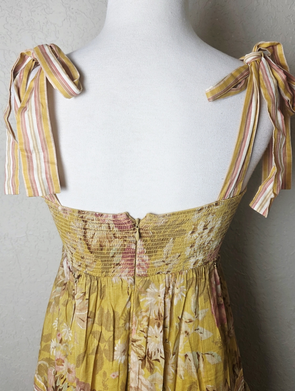 Zimmermann Pattie Tie Shoulder Floral Print Dress Mustard Yellow Size 2 - Picture 7 of 10